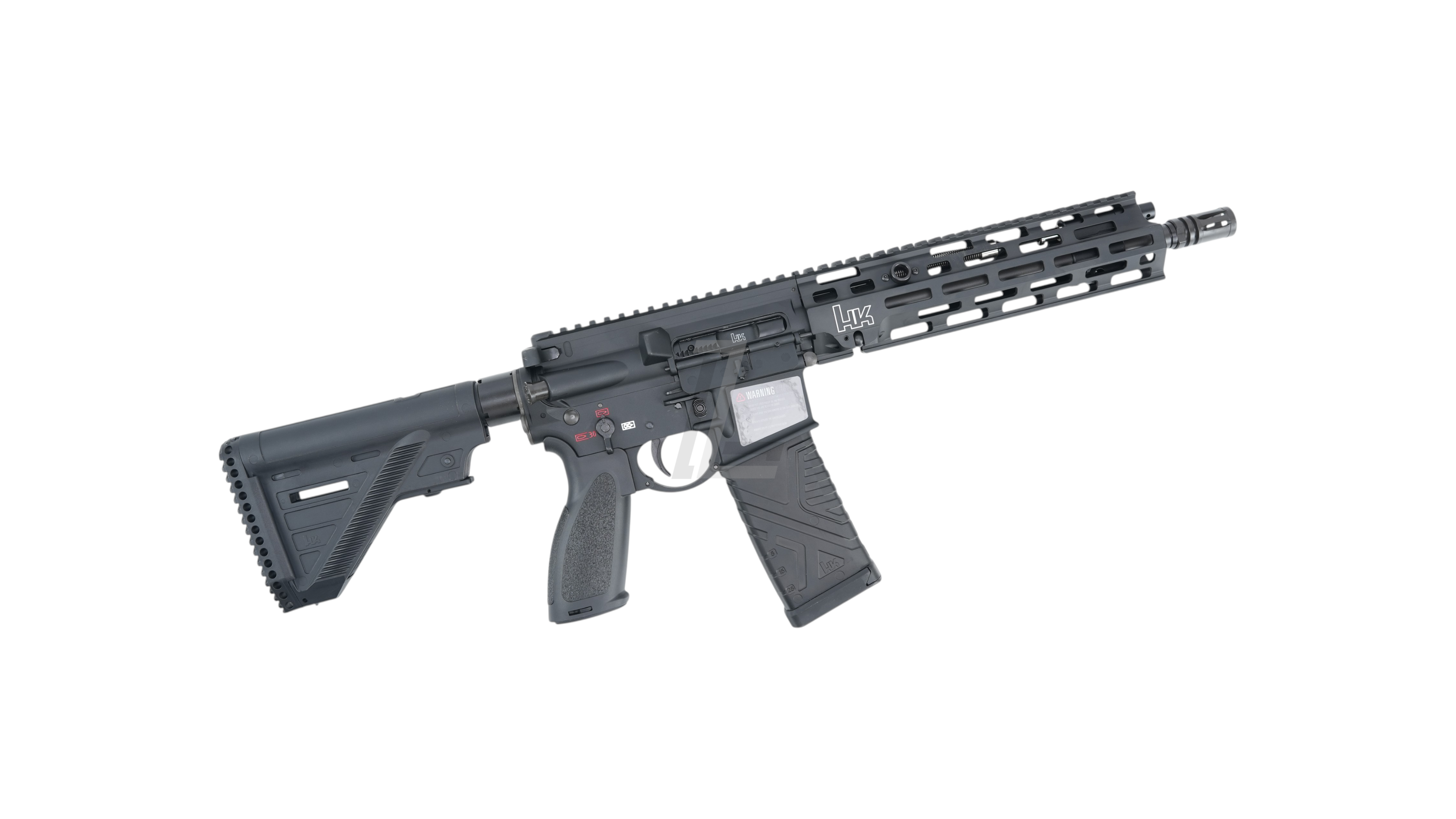 Landing Zone VFC UMAREX HK416A5 M-LOK EVO GBB airsoft rifle in black with authentic HK markings and adjustable stock.
