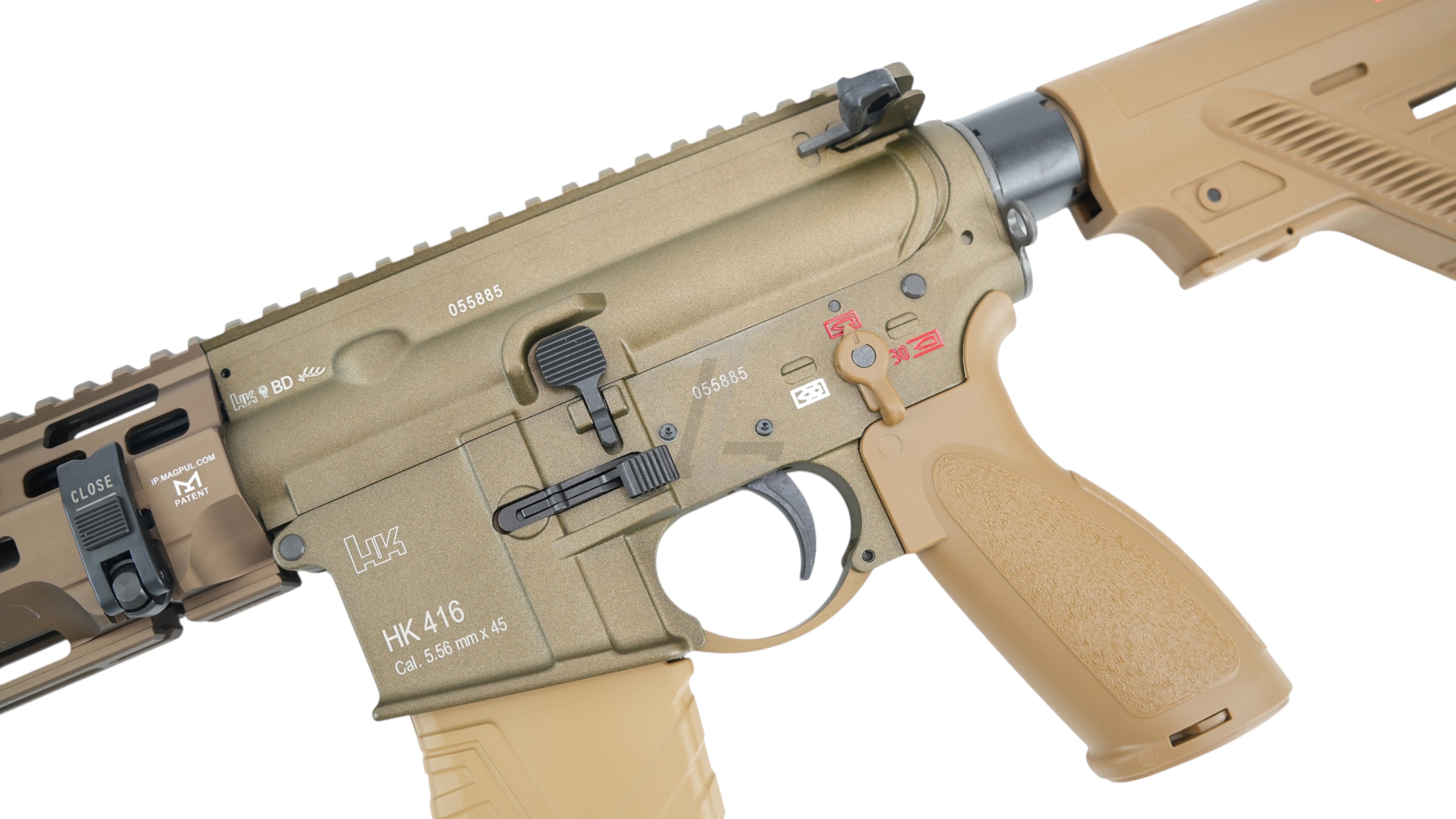 Landing Zone VFC Umarex HK416A5 GBB airsoft rifle in RAL8000 tan finish with ambidextrous controls and HK markings
