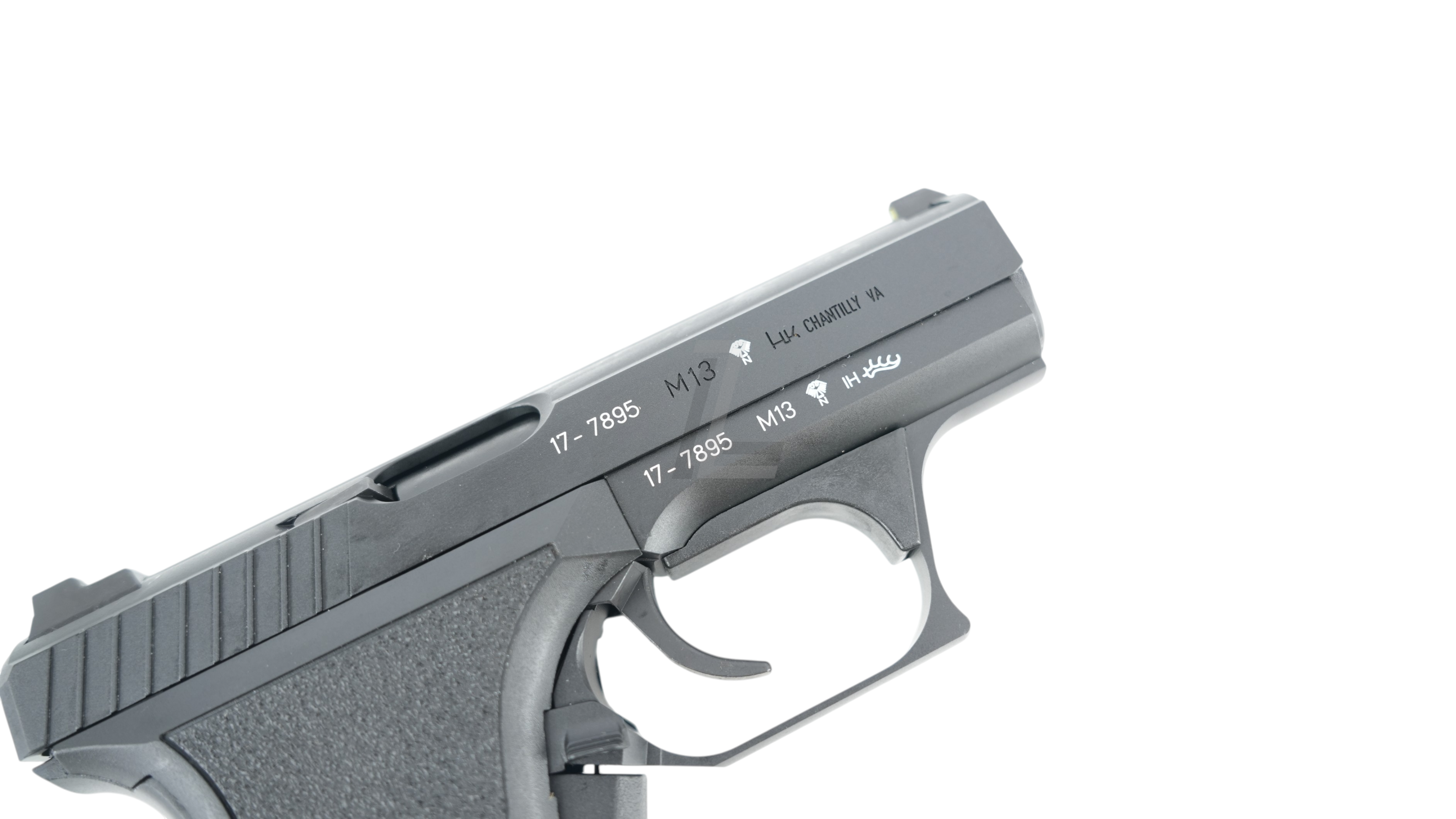 Landing Zone VFC Umarex P7M13 GBB airsoft pistol in black with authentic laser-engraved markings on the slide