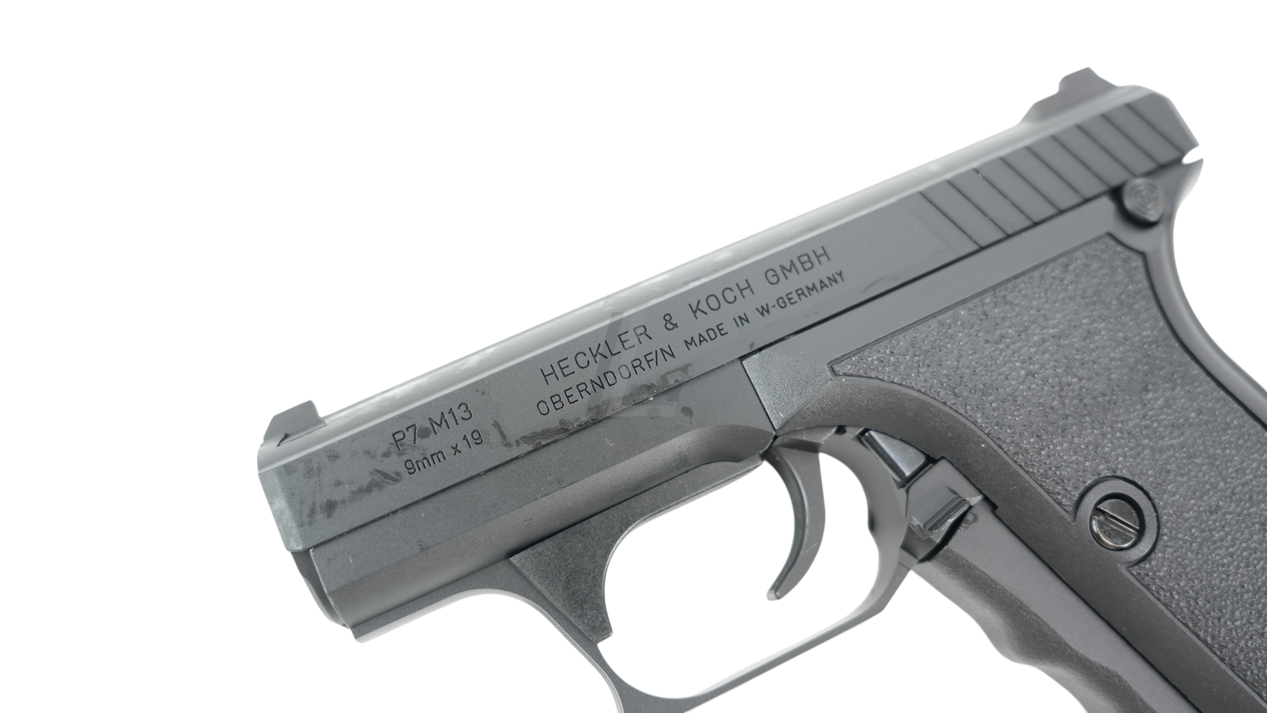 Landing Zone VFC Umarex P7M13 GBB airsoft pistol in black with authentic Heckler and Koch markings on the slide