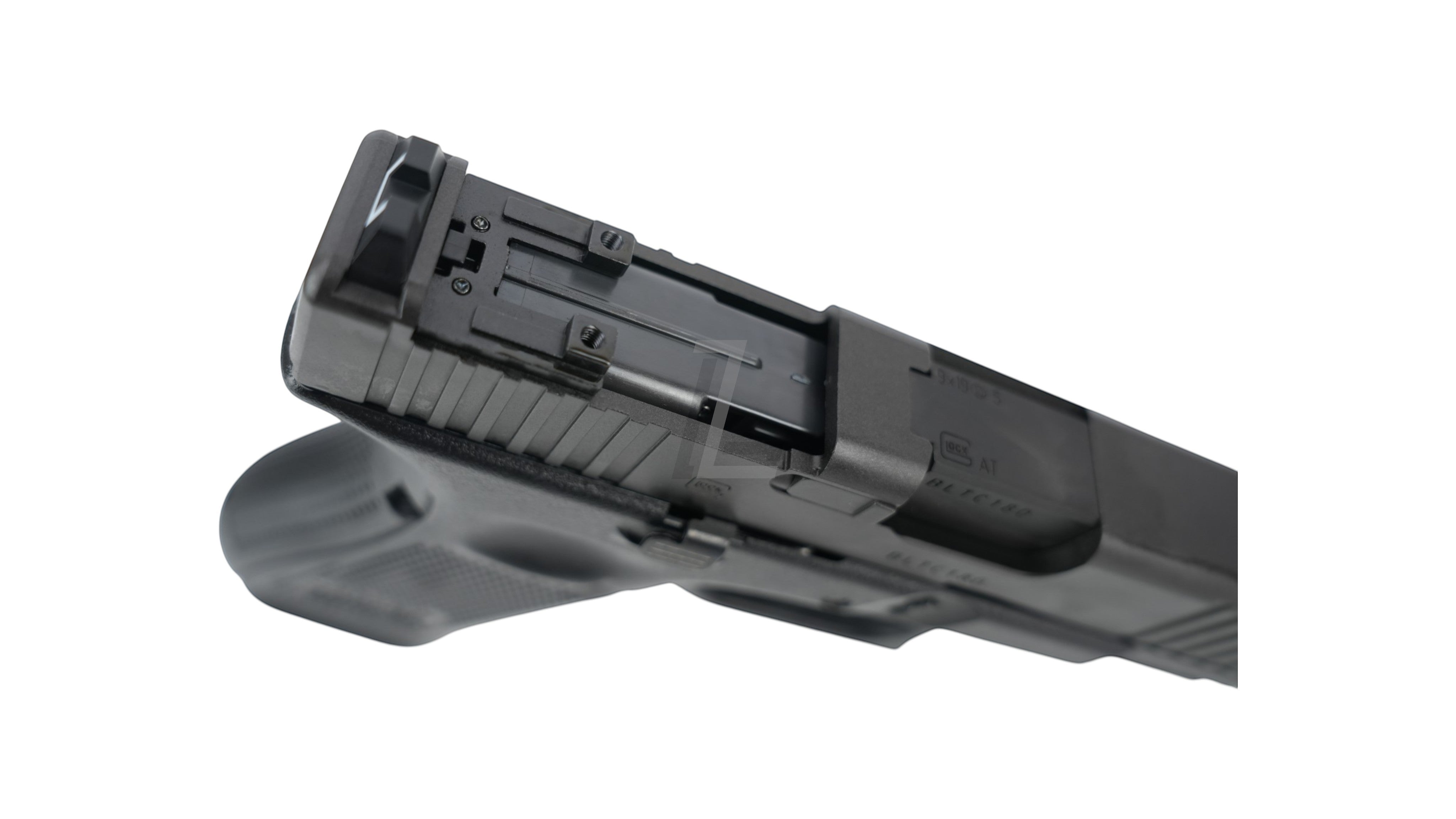 Landing Zone Tokyo Marui G19 Gen5 MOS GBB pistol, black polymer and metal construction, ambidextrous slide stop, MOS system for red dot sights.
